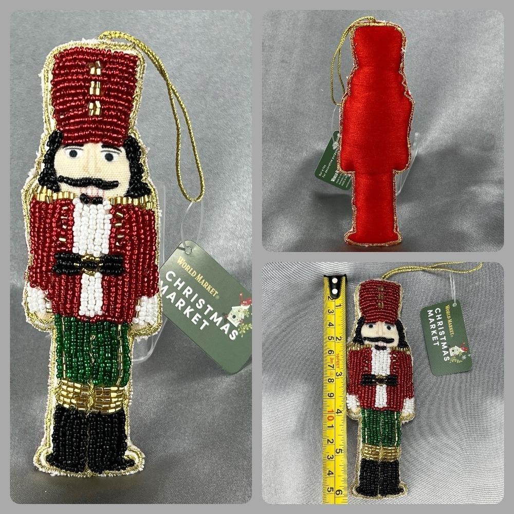 Cost Plus World Market 6" Beaded Nutcracker Ornament Christmas Holiday Decor NEW